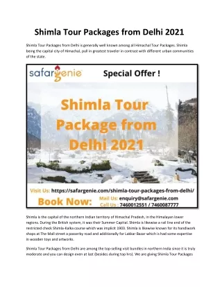 Shimla Tour Packages from Delhi 2021