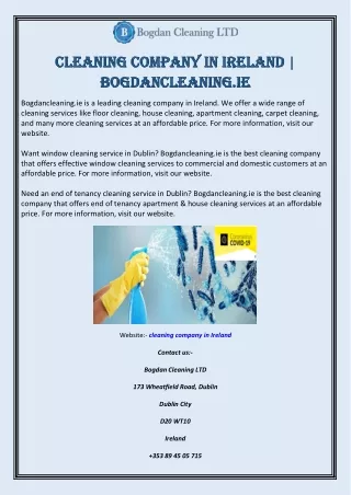 Cleaning Company in Ireland | Bogdancleaning.ie