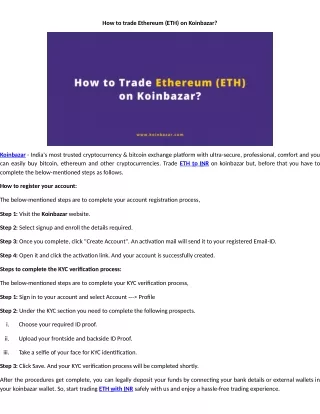 how to trade ethereum eth on koinbazar