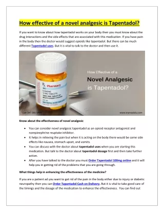 how effective of a novel analgesic is tapentadol