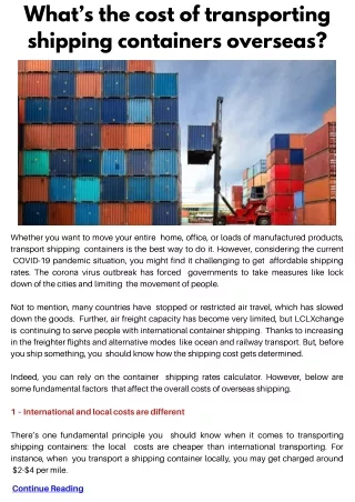 What’s the cost of transporting shipping containers overseas?