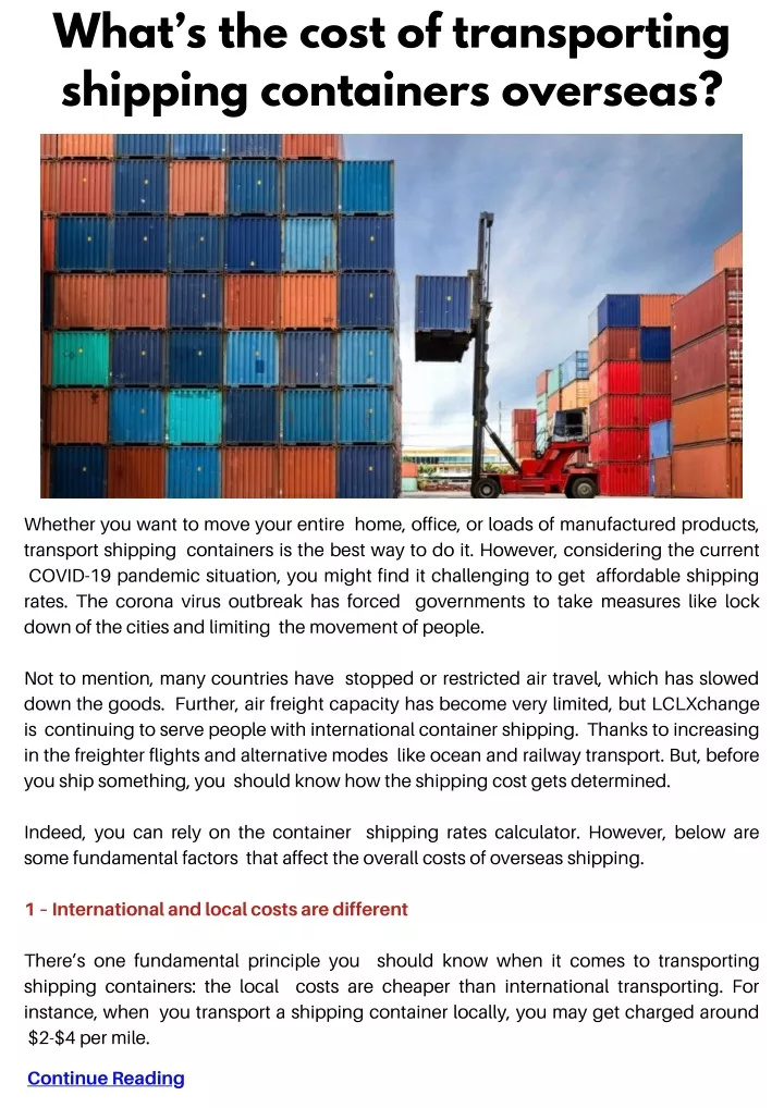what s the cost of transporting shipping