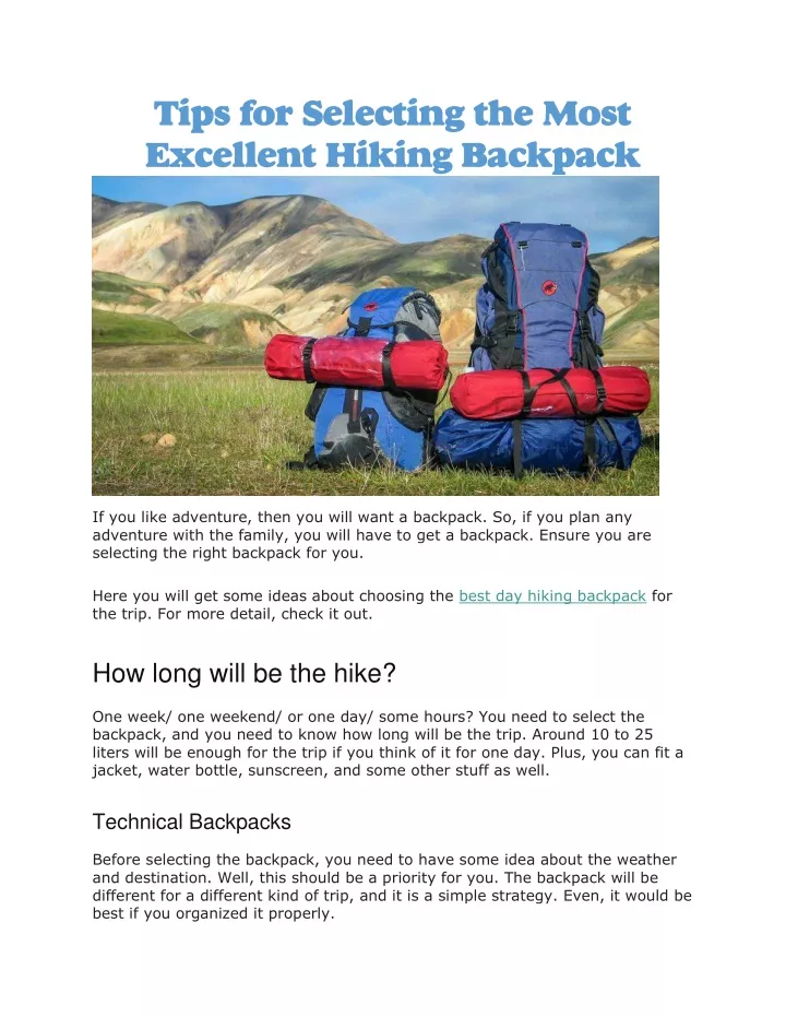 tips for selecting the most excellent hiking
