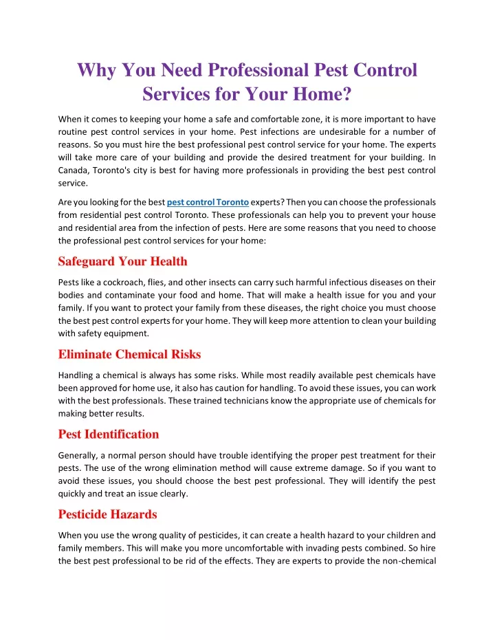 why you need professional pest control services