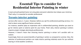 Essential Tips to consider for residential Interior Painting in winter