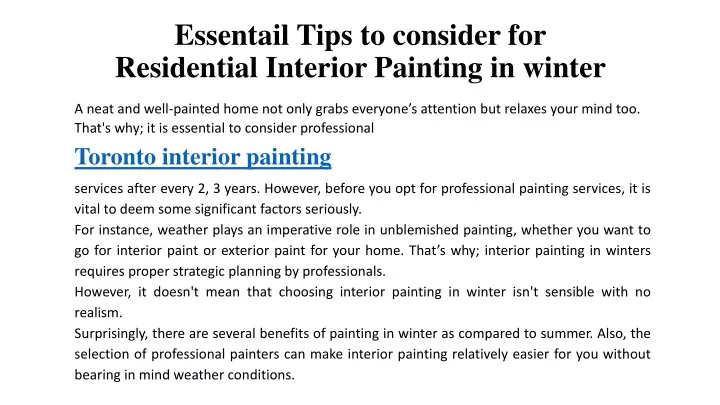 essentail tips to consider for residential interior painting in winter