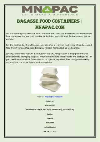 Bagasse Food Containers | Mnapac.com