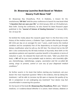 Dr. Biswaroop Launches Book Based on ‘Modern Slavery-Truth Never Told’