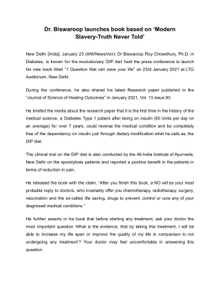 Dr. Biswaroop Launches Book Based on ‘Modern Slavery-Truth Never Told’
