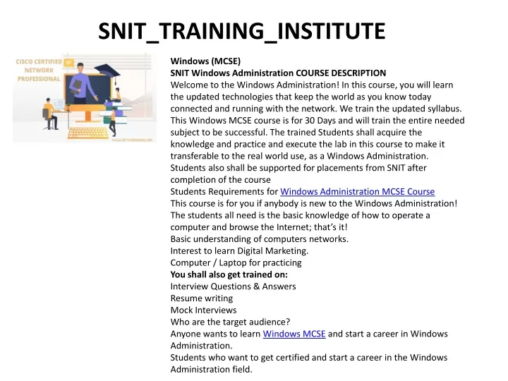 snit training institute