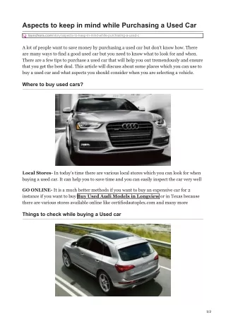 aspects to keep in mind while purchasing a used