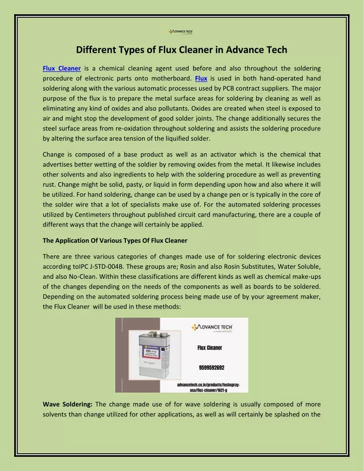 different types of flux cleaner in advance tech