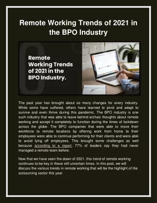 Remote Working Trends of 2021 in BPO Industry