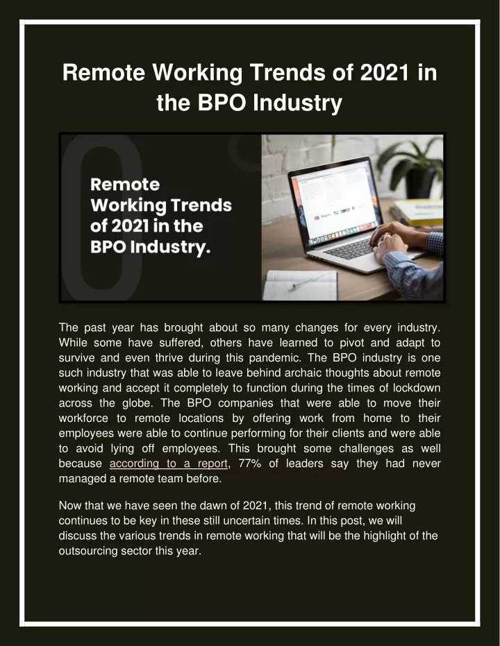 remote working trends of 2021 in the bpo industry