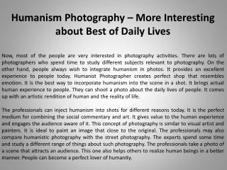 Humanism Photography – More Interesting about Best of Daily Lives