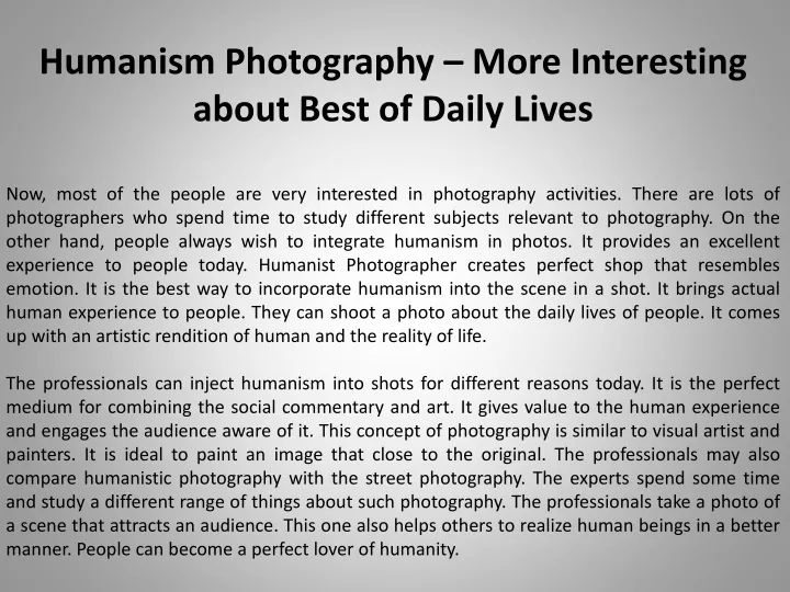 humanism photography more interesting about best