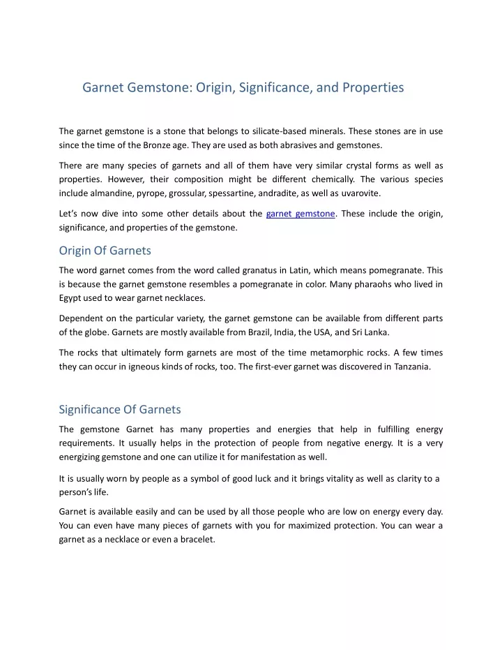 garnet gemstone origin significance and properties