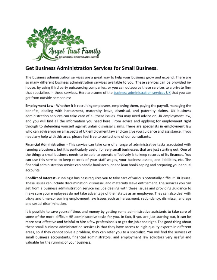 get business administration services for small