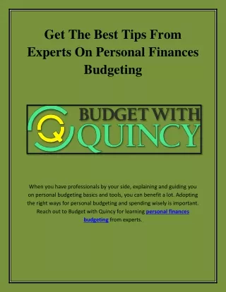 Get The Best Tips From Experts On Personal Finances Budgeting