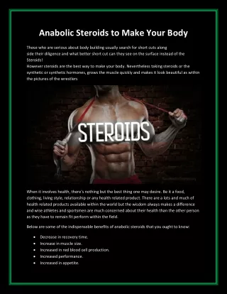 Anabolic Steroids to Make Your Body