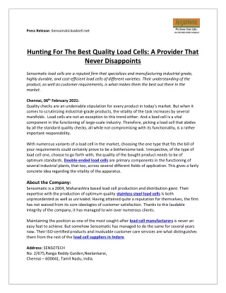 press release sensomaticloadcell net