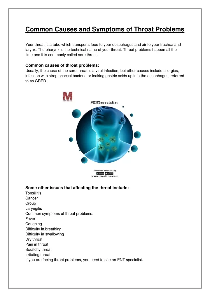 common causes and symptoms of throat problems