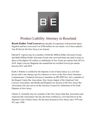 Product Liability Attorney in Roseland