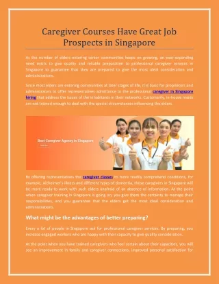 Caregiver Courses Have Great Job Prospects in Singapore