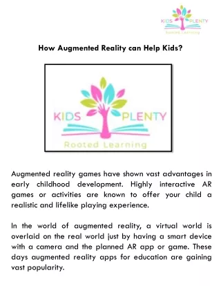 How Augmented Reality can Help Kids?