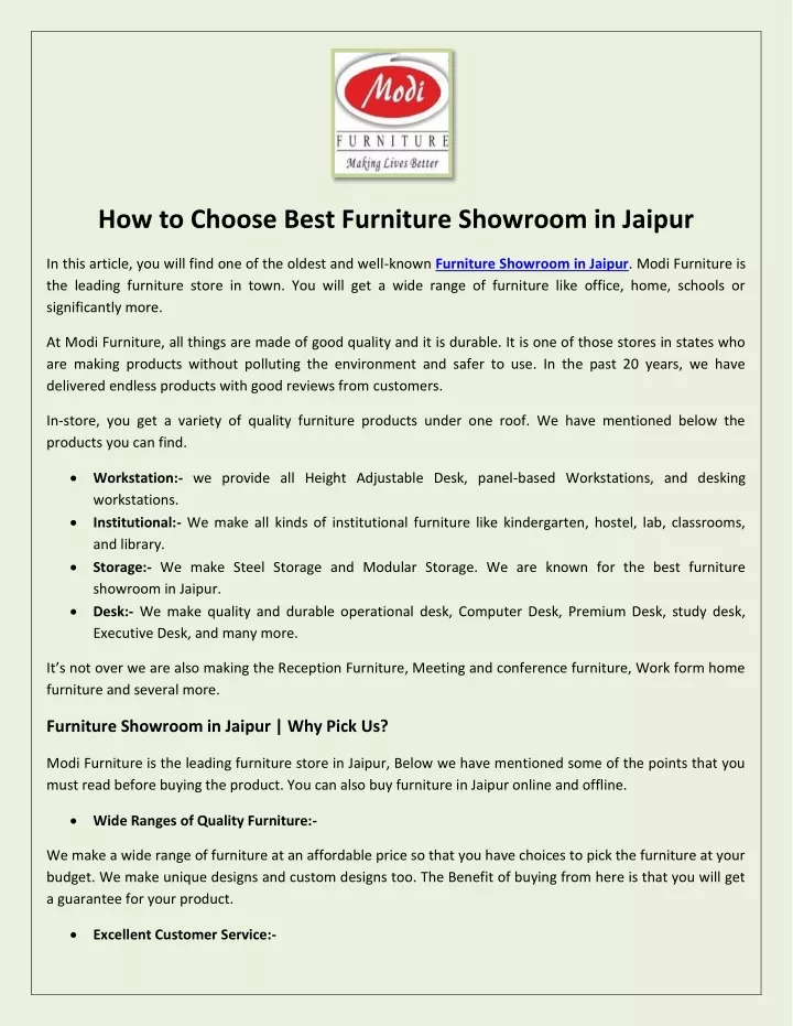 how to choose best furniture showroom in jaipur