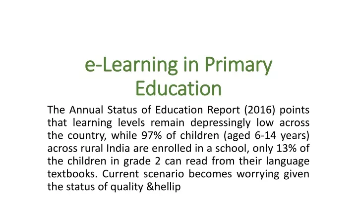e e learning in primary learning in primary