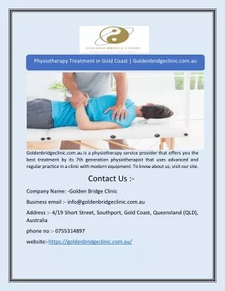 Physiotherapy Treatment in Gold Coast | Goldenbridgeclinic.com.au