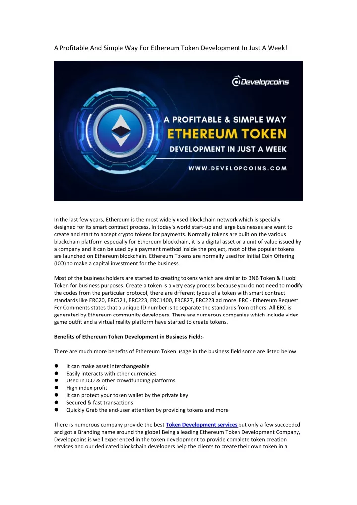 a profitable and simple way for ethereum token