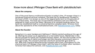 Know more about JPMorgan Chase Bank with platoblockchain
