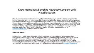 Know more about Berkshire Hathaway Company with Platoblockchain