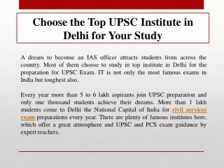 Choose the Top UPSC Institute in Delhi for Your Study