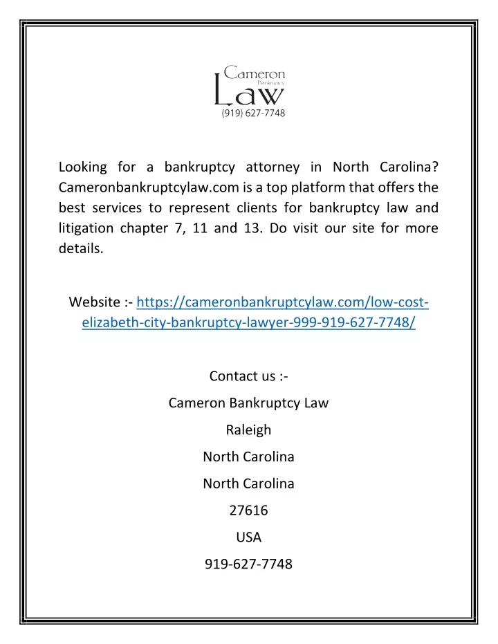 looking for a bankruptcy attorney in north