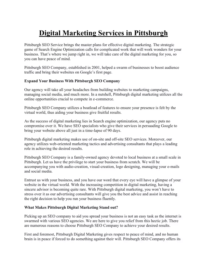digital marketing services in pittsburgh