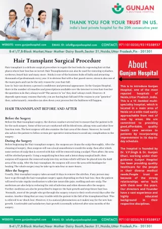 Hair transplant surgical procedure- Gunjan Hospital