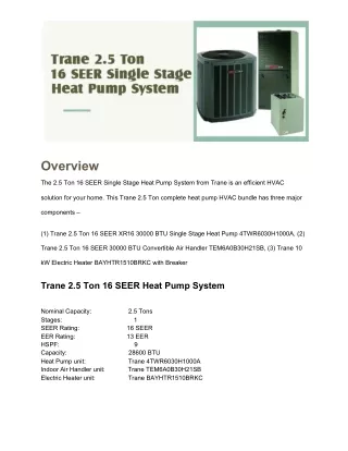 Trane 2.5 Ton 16 SEER Single Stage Heat Pump System