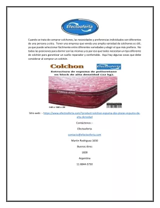 Colchón de Alta Densidad 2 Plazas a la Venta en Argentina | Efectooferta.com