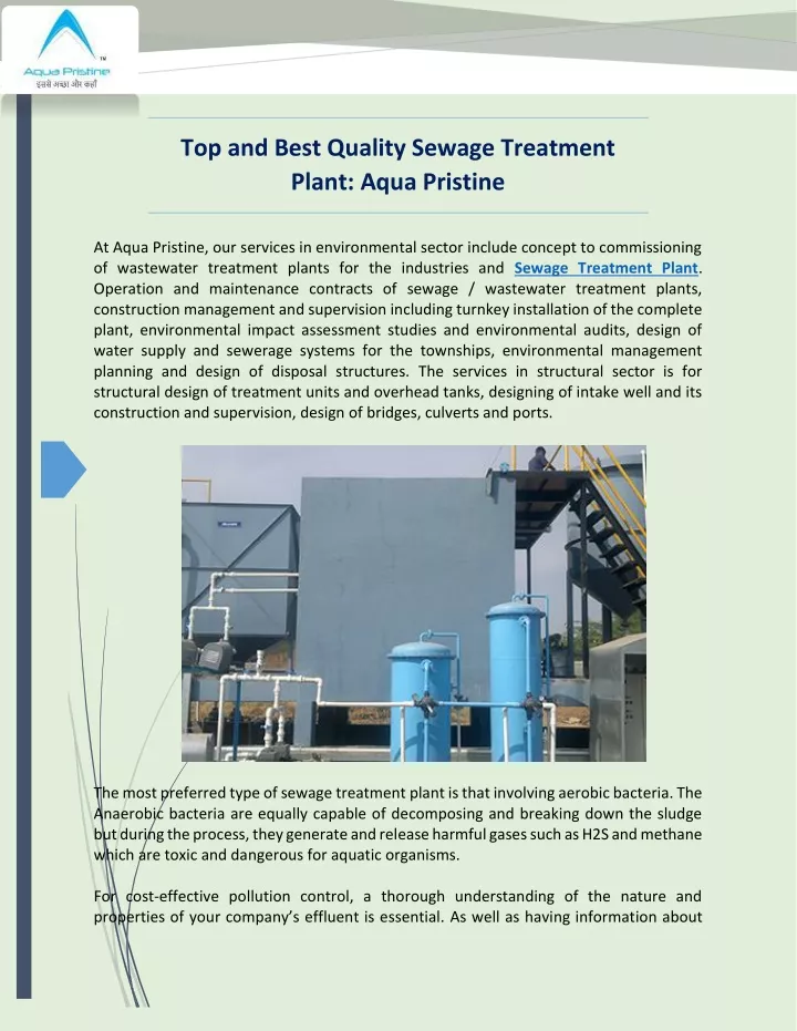 top and best quality sewage treatment plant aqua