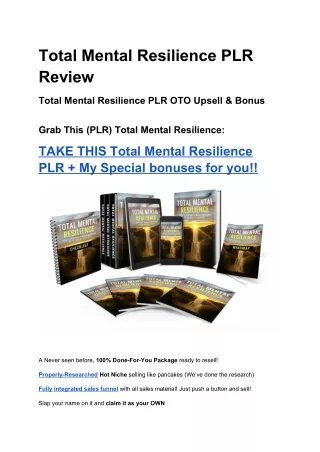 Total Mental Resilience PLR Review and OTO Upsell & Bonus