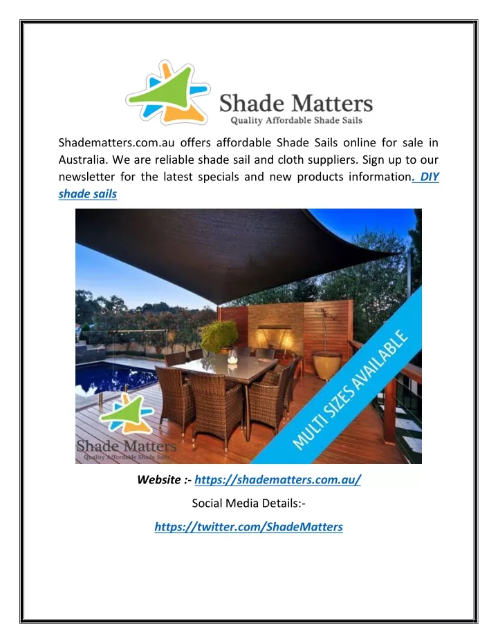 shadematters com au offers affordable shade sails