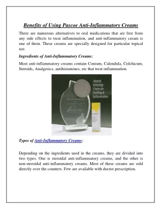 Benefits of Using Pascoe Anti-Inflammatory Creams
