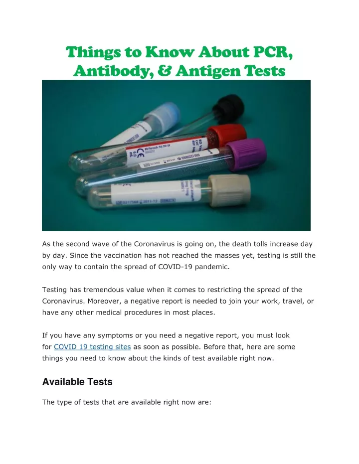 things to know about pcr antibody antigen tests