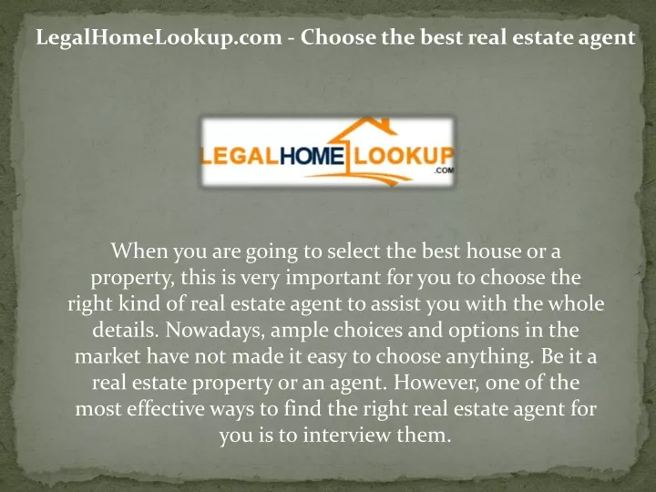 legalhomelookup com choose the best real estate