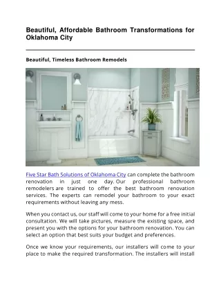 Professional, Experienced, Guaranteed Oklahoma City Bath Remodeling