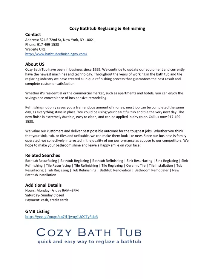 cozy bathtub reglazing refinishing