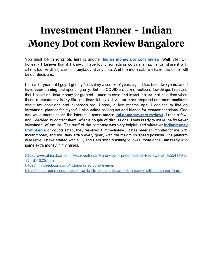 investment planner indian money dot com review